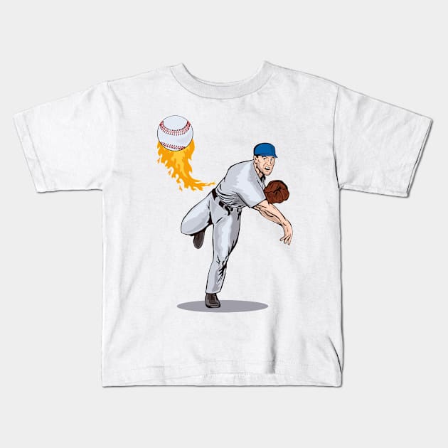 American Baseball Pitcher Retro Kids T-Shirt by retrovectors